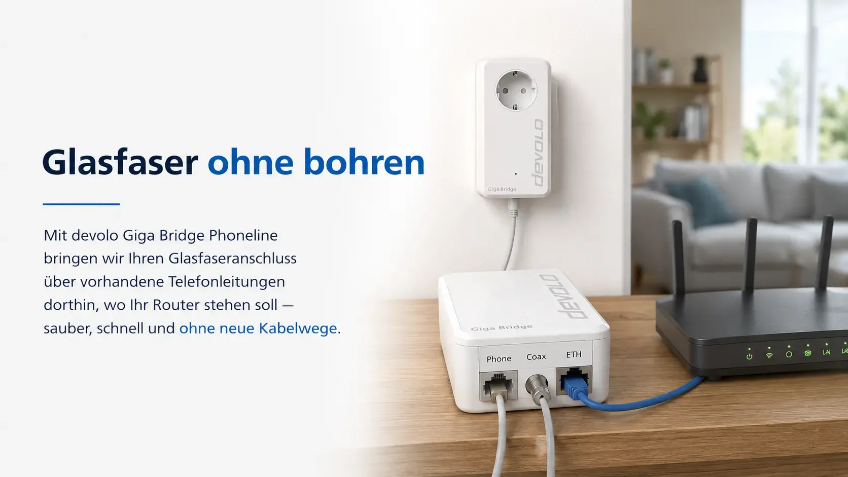 Glasfaser ohne bohren-Devolo Giga Bridge